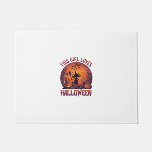 Girl Loves Halloween Witch Pumpkins Bats_1 Doormat