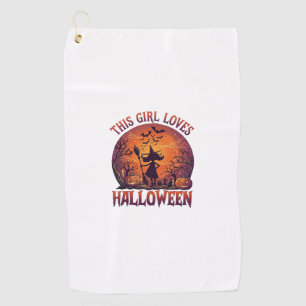 Girl Loves Halloween Witch Pumpkins Bats_1 Golf Towel