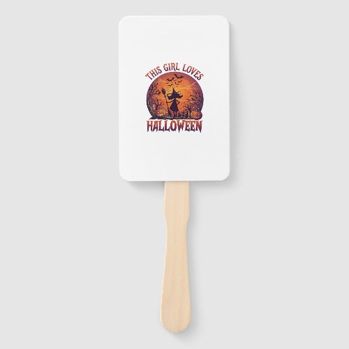 Girl Loves Halloween Witch Pumpkins Bats_1 Hand Fan