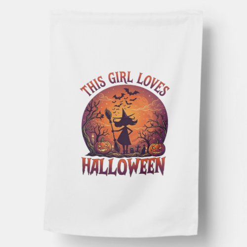 Girl Loves Halloween Witch Pumpkins Bats_1 House Flag