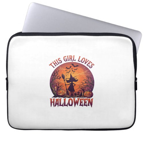Girl Loves Halloween Witch Pumpkins Bats_1 Laptop Sleeve