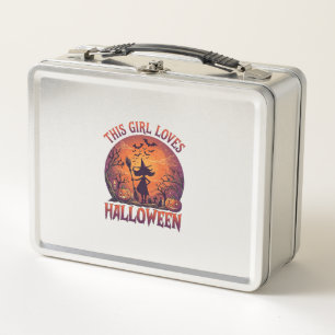 Girl Loves Halloween Witch Pumpkins Bats_1 Metal Lunch Box