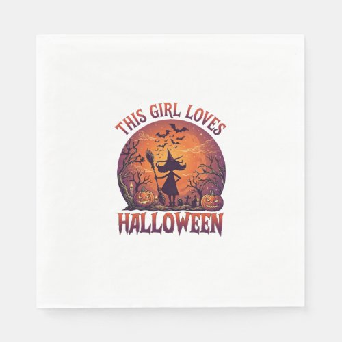 Girl Loves Halloween Witch Pumpkins Bats_1 Napkins