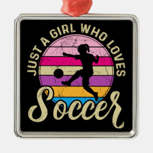 Girl Loves Soccer Colorful Sunset Metal Ornament