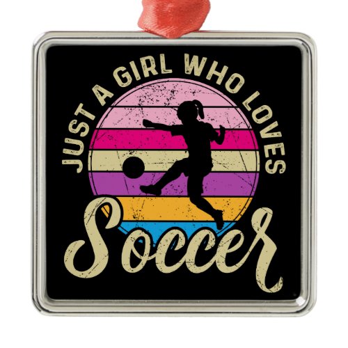 Girl Loves Soccer Colorful Sunset Metal Ornament