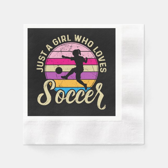 Girl Loves Soccer Colorful Sunset Napkins (Front)