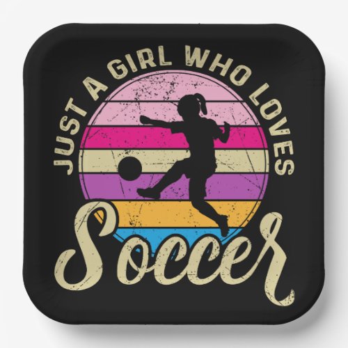 Girl Loves Soccer Colorful Sunset Paper Plates