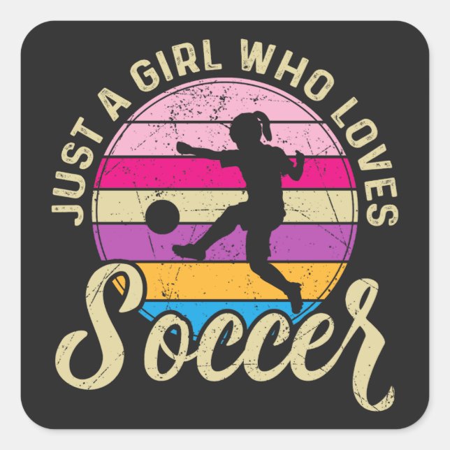 Girl Loves Soccer Colorful Sunset Square Sticker (Front)