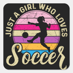 Girl Loves Soccer Colorful Sunset Square Sticker