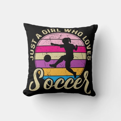 Girl Loves Soccer Colorful Sunset Throw Pillow