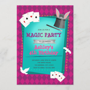 Girl magic show party invitation