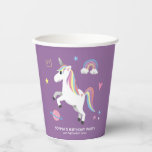 Girl Magical Cute Purple Unicorn Kids Birthday Paper Cups<br><div class="desc">This cute and magical kids Birthday paper cup design features a unicorn cartoon with a rainbow,  planet,  crown,  heart and stars,  and can be personalized with your girls name and the date of your party. The perfect purple princess addition to your child's Birthday party.</div>