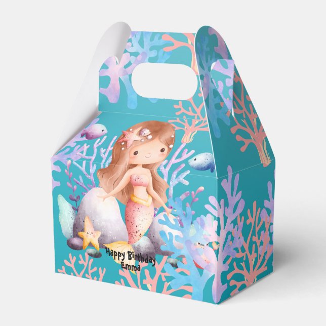 girl magical mermaid under the sea rainbow pastel favor boxes (Front Side)