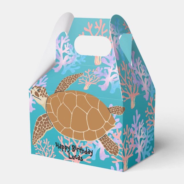 Girl magical turtle under the sea rainbow gradient favor boxes (Front Side)