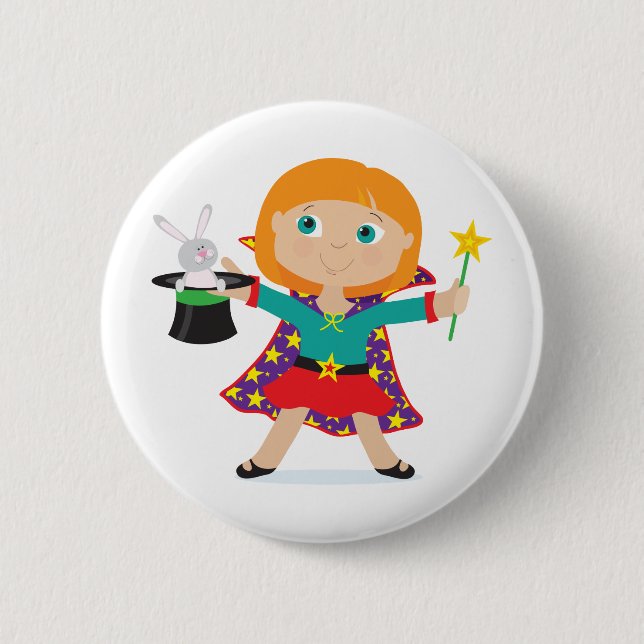 Girl Magician Pinback Button (Front)
