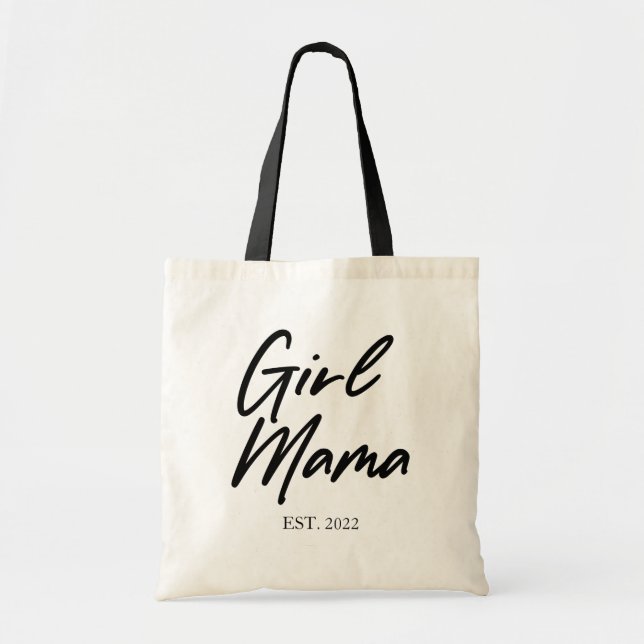 Girl Mama Custom Est Year Minimal Mom Mother Mommy Tote Bag (Front)