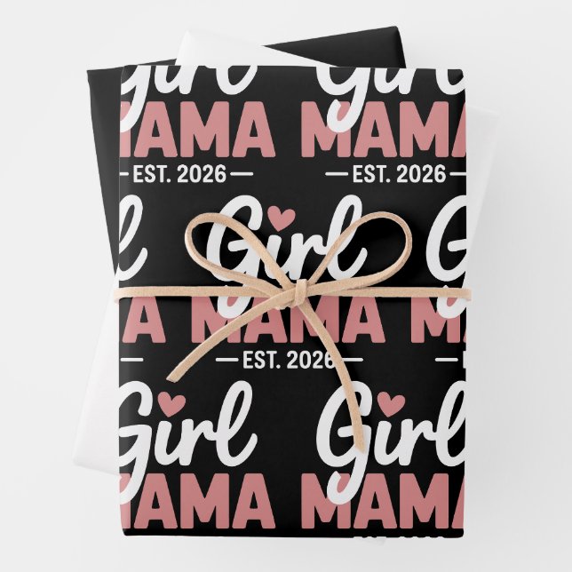 Girl Mama Est 2026 Pregnancy Reveal New Mom to Be  Wrapping Paper Sheets (In situ)
