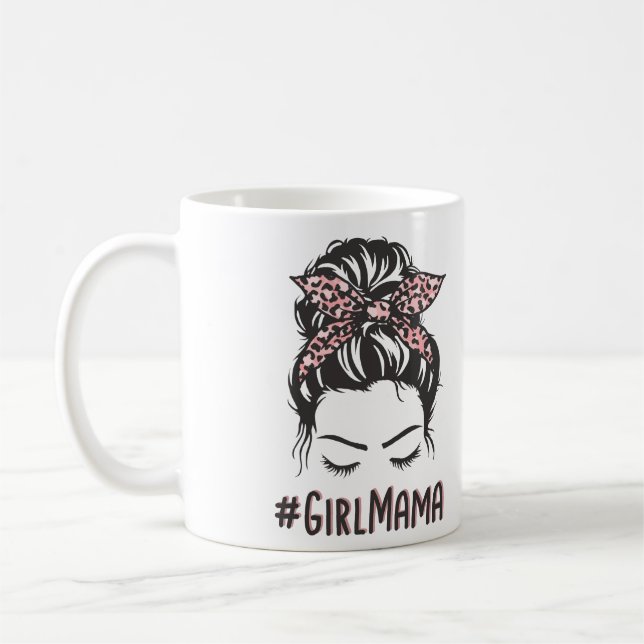 Girl Mama Messy Bun Girl Mom Gifts Coffee Mug (Left)