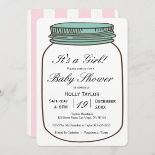 Girl Mason Jar Baby Shower Invitation