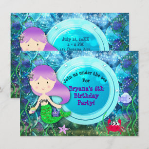 Girl Mermaid Birthday Party Under the Sea Beach Invitation