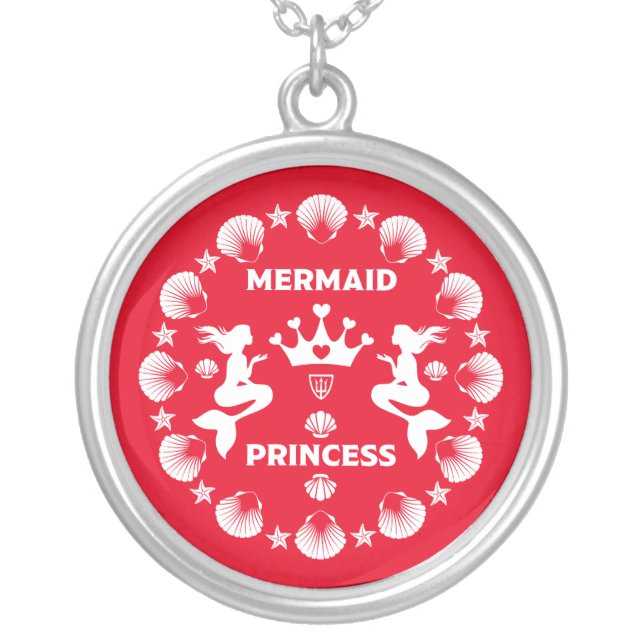  Girl Mermaid Princess Silver Plated Necklace (Front)