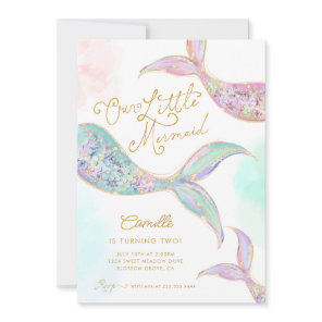 Girl Mermaid Under the Sea Second Birthday  Invitation
