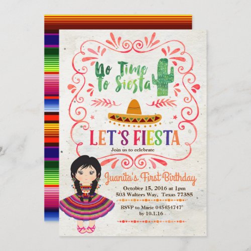 Girl Mexican Fiesta 1st Birthday Invitation
