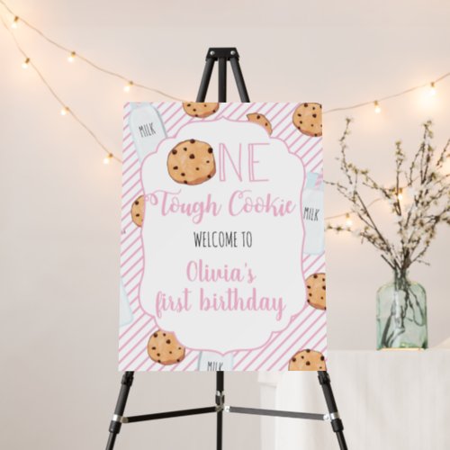 Girl Milk and Cookies Pink first Birthday Foam Board