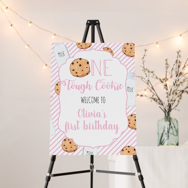 Girl Milk and Cookies Pink first Birthday Foam Board (In Situ (Stand))