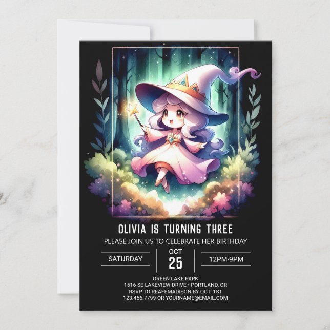 Girl Minimalist Wizard Birthday Invitation (Front)