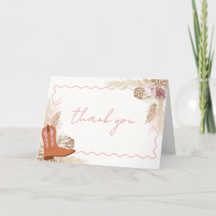 Girl Modern Boho Cowgirl Boots Pampas Baby Shower Letterpress Thank You Card