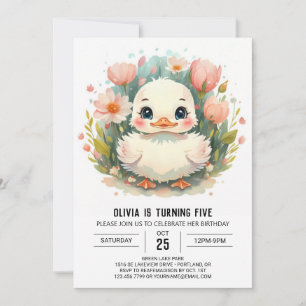 Girl Modern Duck Birthday Invitation
