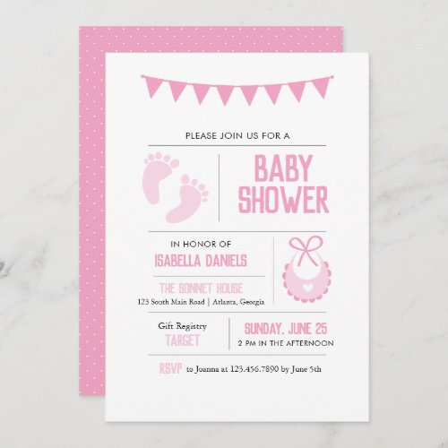 Girl Modern Pink Baby Shower Invitation