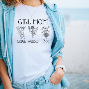 Girl Mom Mama Three Wildflowers Names T-Shirt