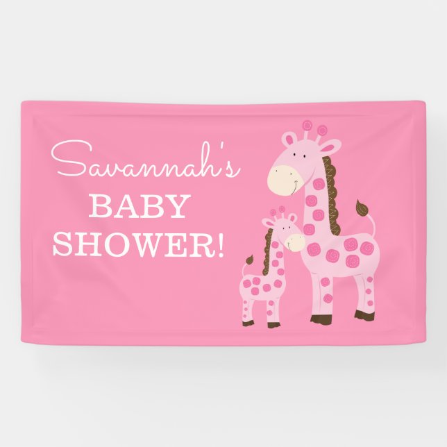 Girl Mommy and Baby Giraffe Shower Banner Pink (Horizontal)