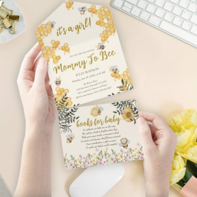 Girl Mommy to Bee Cute Honeycomb Baby Shower All In One Invitation (Creator Uploaded)