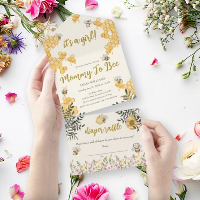 Girl Mommy to Bee Honeycomb Baby Shower All In One Invitation (Creator Uploaded)