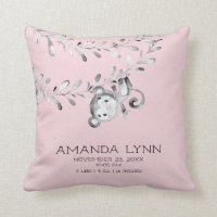 GIRL Monkey Baby Birth Stats Pillow