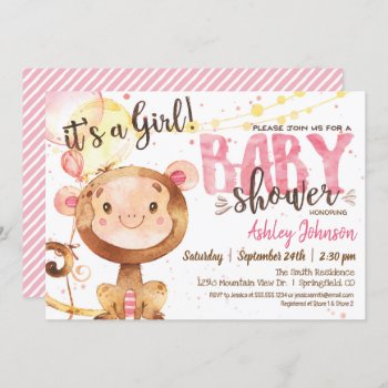 Girl Monkey Baby Shower Invitation by Card_Stop at Zazzle