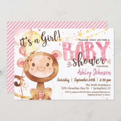 Girl Monkey Baby Shower invitation