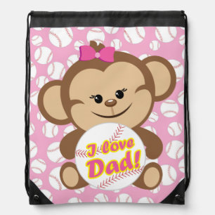 Girl Monkey Baseball I Love Dad Drawstring Bag