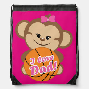 Girl Monkey Basketball I Love Dad Drawstring Bag