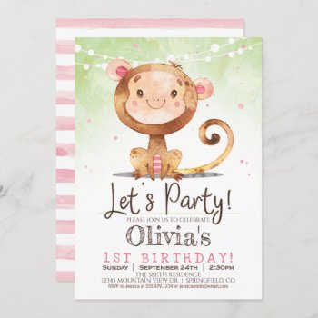 Girl Monkey Birthday Party Invitation by Card_Stop at Zazzle