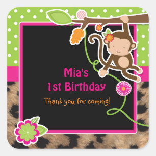Girl Monkey Chic Safari Jungle Favor Stickers