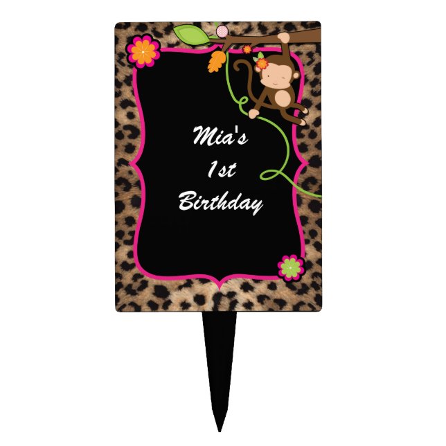 Girl Monkey Chic Safari Party Shower Cake Topper (Front)