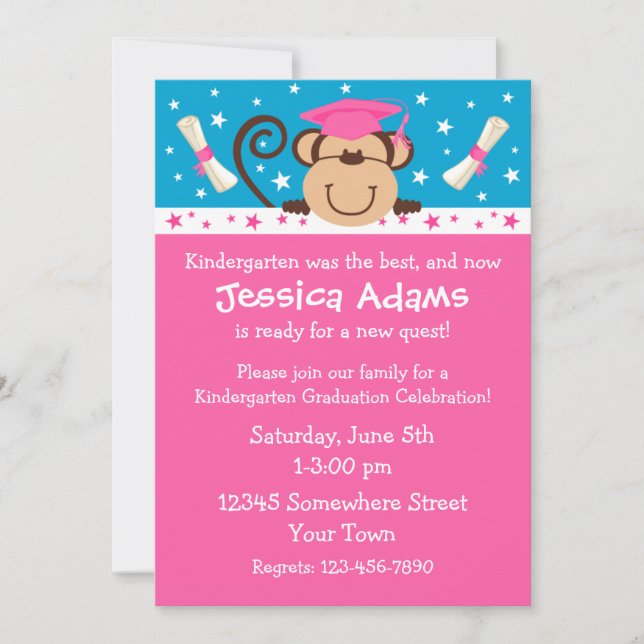 Girl Monkey Graduation Invitation (Front)