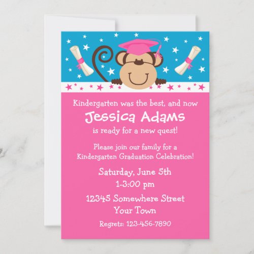 Girl Monkey Graduation Invitation