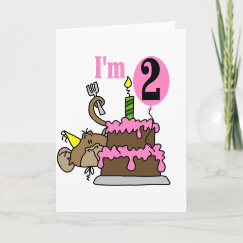 Girl Monkey Im 2 Birthday Tshirts Card