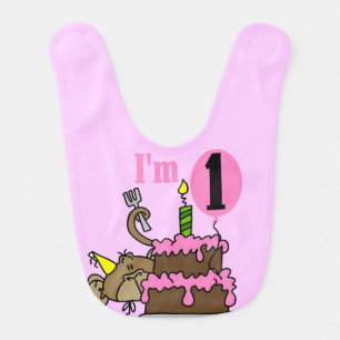Girl Monkey I'm One Birthday Bib