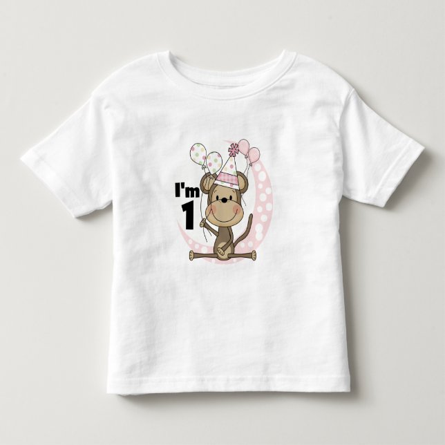 Girl Monkey in Party Hat 1st Birthday Toddler T-shirt (Front)